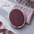 jyunveli™ Cameo Reflection Oval Compact Mirror — Double-Sided 1X/2X Folding Pocket Mirror with Protective Pouch