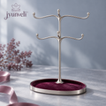 jyunveli™ Willow Silhouette Necklace Stand — Freestanding Silver-Tone Jewelry Organizer with Six Hooks & Velvet Base Tray