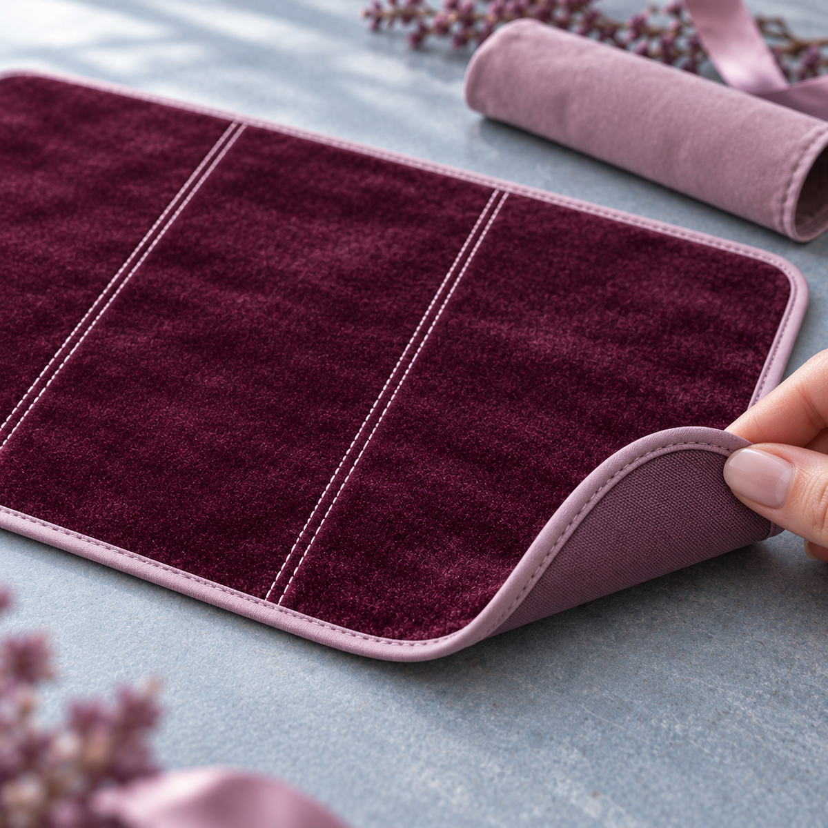 jyunveli™ Dressing Ritual Velvet Vanity Mat — Roll-Up Jewelry Sorting Pad & Dresser Accessory Mat with Storage Sleeve